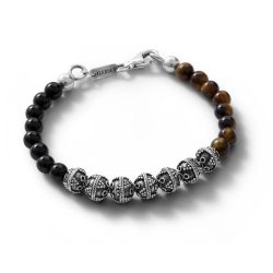 Marea Men's Sterling Silver, Obsidian and Tiger's Eye Bracelet