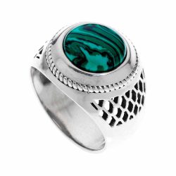 Mario Men's Sterling Silver and Malachite Ring