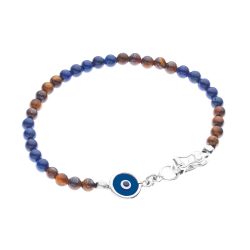 Massimo Men's Sterling Silver and Gemstone Evil Eye Bracelet, Medium