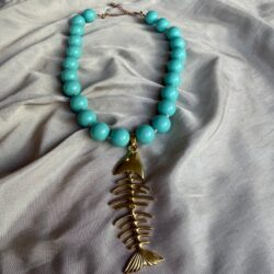 Matte Turquoise Gold Fish Necklace