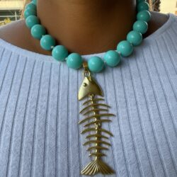 Matte Turquoise Gold Fish Necklace