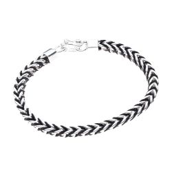 Matteo Men's Black Cord and Sterling Silver Bracelet (Large)