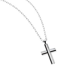 Matteo Men's Sterling Silver Cross Necklace with Mother-of-Pearl and Obsidian