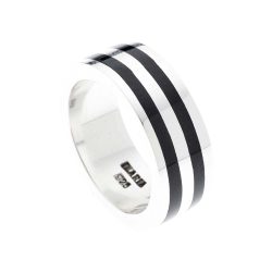Matteo Men's Sterling Silver, Mother-of-Pearl and Obsidian Ring