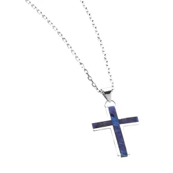 Men's Sterling Silver and Sodalite Cross Necklace