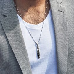 Mistral Men's Braided Sterling Silver Pendant Necklace