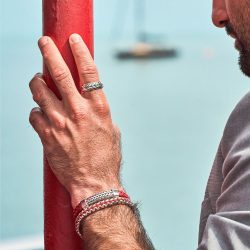 Mistral Men's Red Leather and Sterling Silver Bracelet