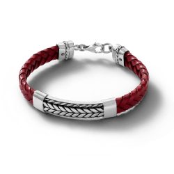 Mistral Men's Red Leather and Sterling Silver Bracelet