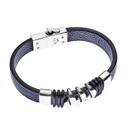 Montreal Men's Black Leather and Sterling Silver Bracelet