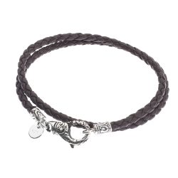 Mykonos Men's Braided Leather and Sterling Silver Bracelet