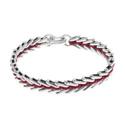 Nader Men's Red Leather and Sterling Silver Bracelet
