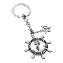 Nautical Anchor and Ship's Wheel Sterling Silver Keychain