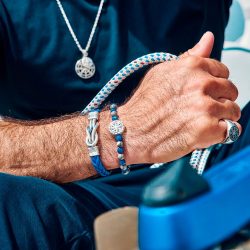 Nautico Men's Sterling Silver, Sodalite and Jasper Bracelet