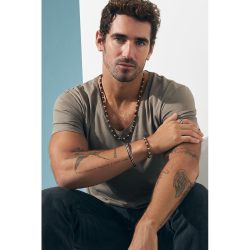 Naxos Men's Sterling Silver and Tiger's Eye Bracelet