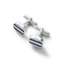 Nereo Round Sterling Silver, Mother-of-Pearl and Obsidian Cufflinks