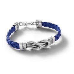 Nudo Infinity Men's Blue Leather and Sterling Silver Bracelet