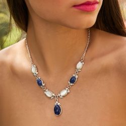Ñusta Sterling Silver, Sodalite and Mother-of-Pearl Necklace