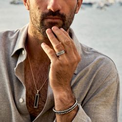Olas Men's Textured Sterling Silver Ring
