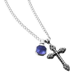 Omar Men's Sterling Silver and Sodalite Cross Necklace