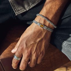 Paolo Men's Sterling Silver and Tiger's Eye Bracelet
