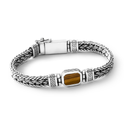 Paolo Men's Sterling Silver and Tiger's Eye Bracelet