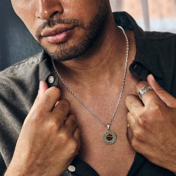 Paolo Men's Sterling Silver and Tiger's Eye Necklace