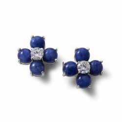 Paris Sterling Silver Sodalite and Crystal Flower Earrings
