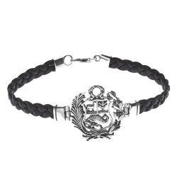 Patria Men's Peru Coat of Arms Leather and Sterling Silver Bracelet
