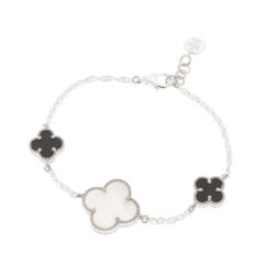 Peonia Sterling Silver, Mother-of-Pearl and Obsidian Bracelet