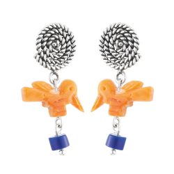 Piruw Sterling Silver, Orange Spondylus and Sodalite Bird Earrings