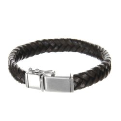 Poder Men's Braided Brown Leather and Sterling Silver Bracelet