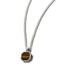 Poseidon Men's Sterling Silver and Tiger's Eye Pendant Necklace