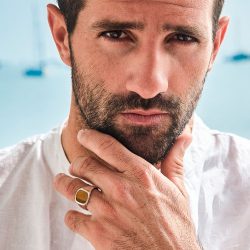 Poseidon Men's Sterling Silver and Tiger's Eye Ring