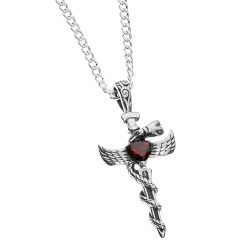 Proteccion Men's Sterling Silver and Garnet Crystal Necklace
