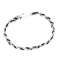 Pucallpa Men's Black Cord and Sterling Silver Bracelet