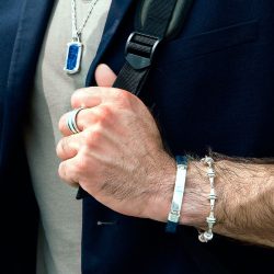 Puerto Men's Blue Leather and Sterling Silver Bracelet