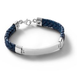 Puerto Men's Blue Leather and Sterling Silver Bracelet