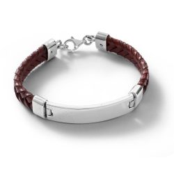 Puerto Men's Brown Leather and Sterling Silver Bracelet