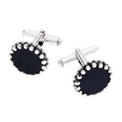 Roberto Sterling Silver and Obsidian Cufflinks