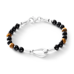 Romario Men's Sterling Silver, Obsidian and Tiger's Eye Bracelet