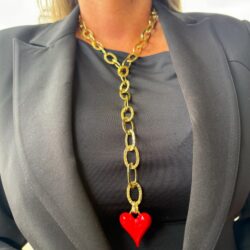 Scarlet Heart Hammered Chain Necklace