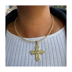 Sparkling Gold Cross Mesh Necklace