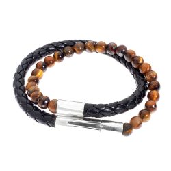 Thom Men's Leather, Sterling Silver and Tiger's Eye Bracelet