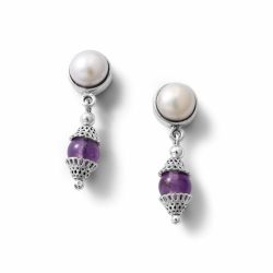 Tokyo Sterling Silver Pearl and Amethyst Earrings
