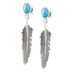 Transformación Feather Sterling Silver and Turquoise Earrings Andes Luxe