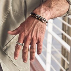 Travesia Men's Sterling Silver and Tiger's Eye Link Bracelet