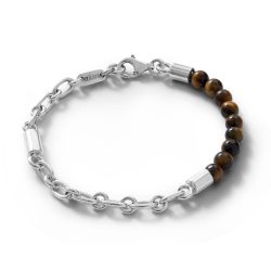 Travesia Men's Sterling Silver and Tiger's Eye Link Bracelet