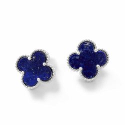 Trébol Large Sterling Silver and Lapis Lazuli Clover Earrings
