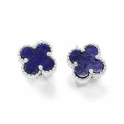Trébol Medium Sterling Silver and Lapis Lazuli Clover Earrings