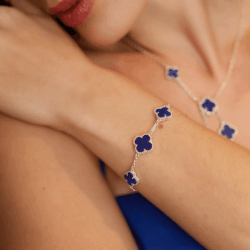 Trébol Sterling Silver and Lapis Lazuli Clover Bracelet